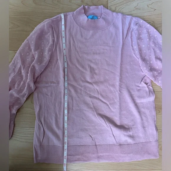 CeCe Clip Dot Chiffon Sleeve Sweater - PINK - Size-  MEDIUM - WOMENS - Picture 5 of 7